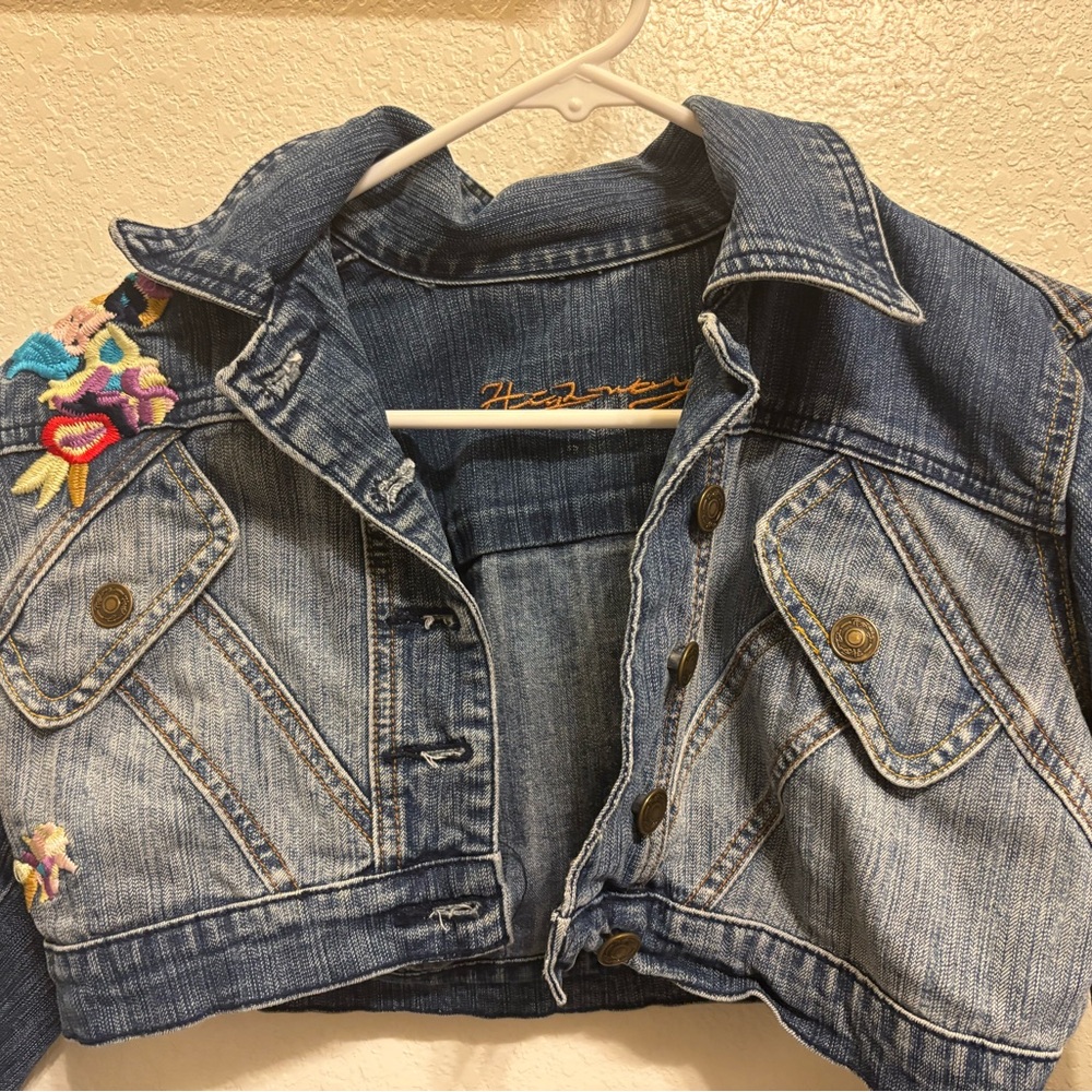 Blue Jean Jacket with Distressed Look and Embellishments